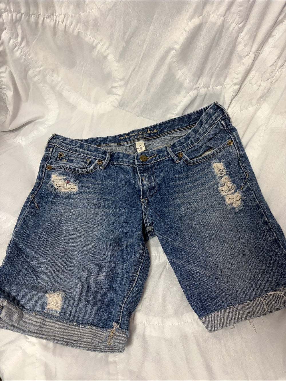 Abercrombie & Fitch Distressed Blue Denim Jean Shorts